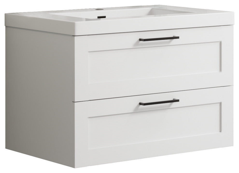 The Cosmo Wall Mounted Modern Bathroom Vanity, White, 30"