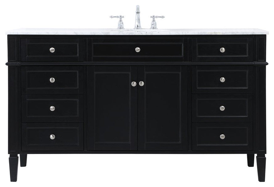 Home Living Vanity with Carrara White Marble Countertop, Black, 60", Single Sink