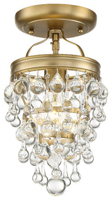 Calypso 8" Ceiling Light, Vibrant Gold With Clear Glass Drops Crystals
