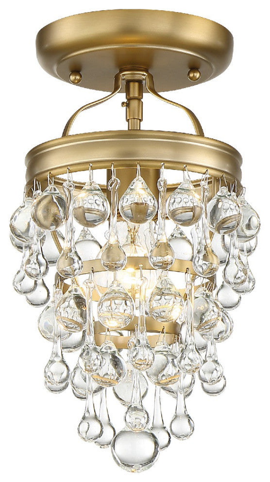 Calypso 8" Ceiling Light, Vibrant Gold With Clear Glass Drops Crystals