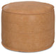 Brody Boho Round Pouf in Distressed Brown Faux Leather