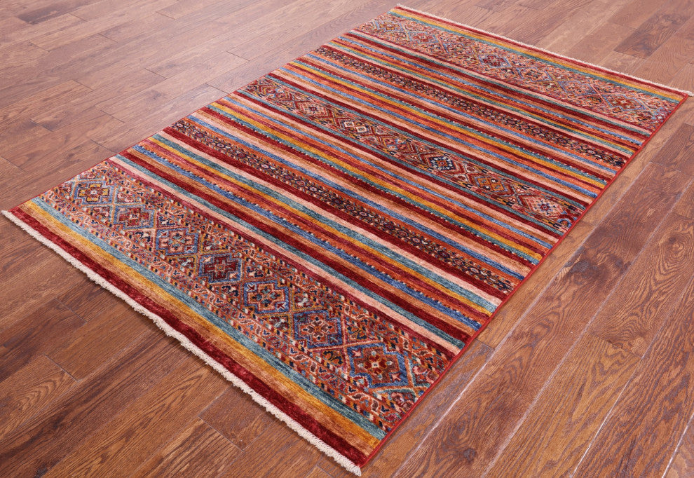4' 0" X 5' 10" Super Kazak Khorjin Hand Knotted Wool Rug Q5448