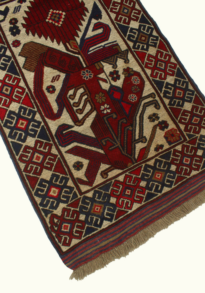 Semi Antique Stanley Ivory/Red Rug, 2'9x4'7