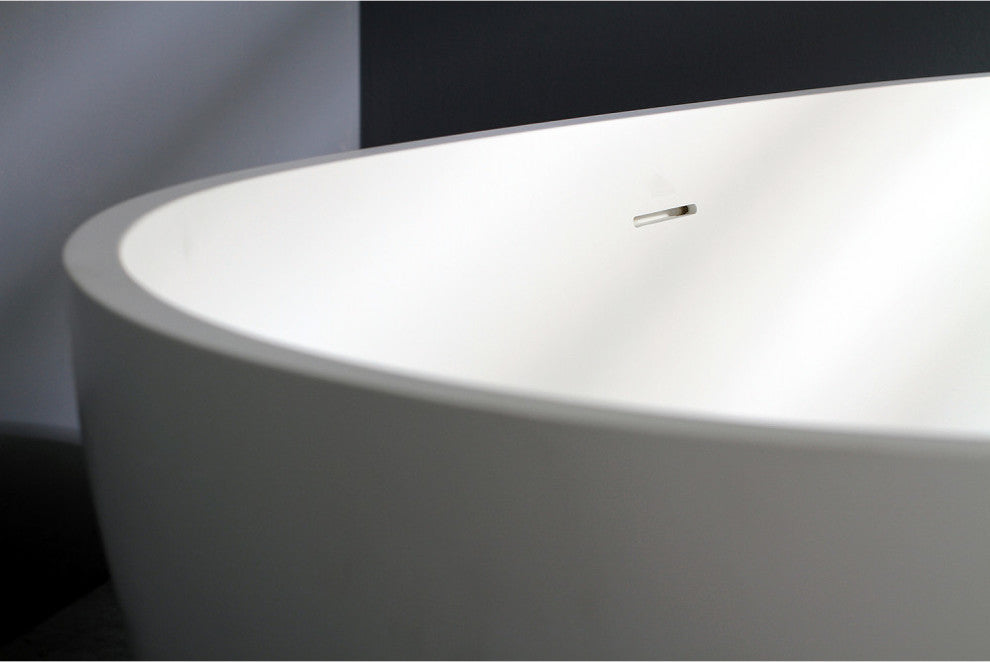 Aqua Eden 67" Solid Surface White Stone Freestanding Tub w/Drain, Matte White