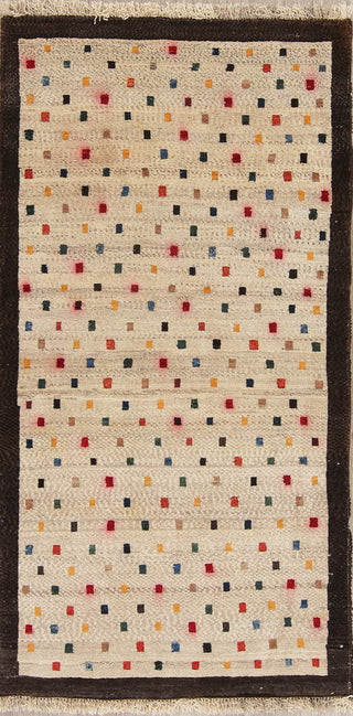 Consigned, Oriental Persian Hand-Knotted Gabbeh Area Rug Wool, Beige, 4'10"X2'6"
