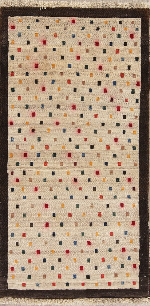 Consigned, Oriental Persian Hand-Knotted Gabbeh Area Rug Wool, Beige, 4'10"X2'6"