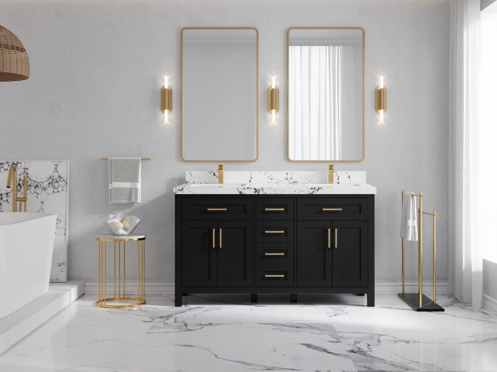 Cambridge 60" Double Bathroom Vanity in Black 2" Viola Night