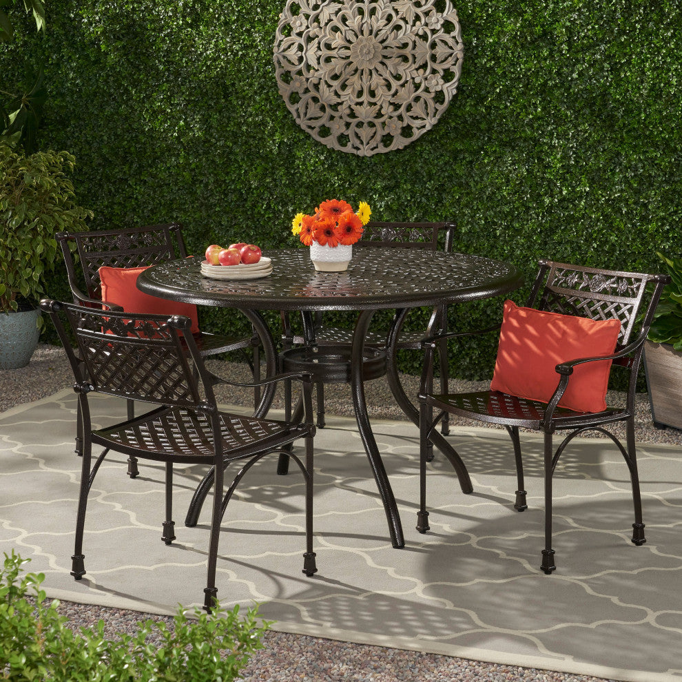 David Outdoor Aluminum 5-Piece Dining Set With Round Table