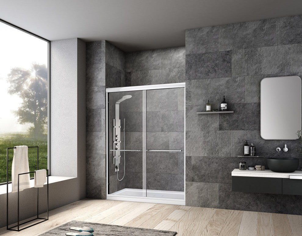 76"Hx60"W Framed Sliding Shower Door, Chrome