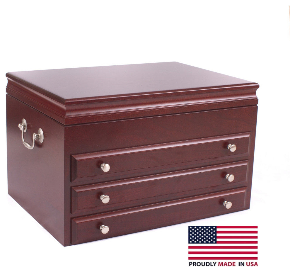 Majestic Jewel Chest, Solid American Cherry Hardwood, Rich Mahogany