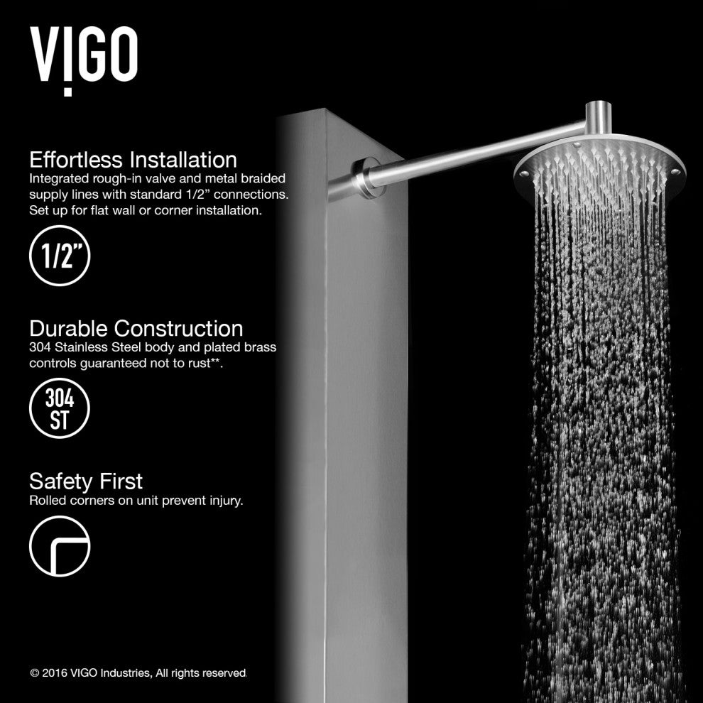 Vigo VG08001 Dilana 67" H 6-Jet Thermostatic Shower Panel - Stainless Steel