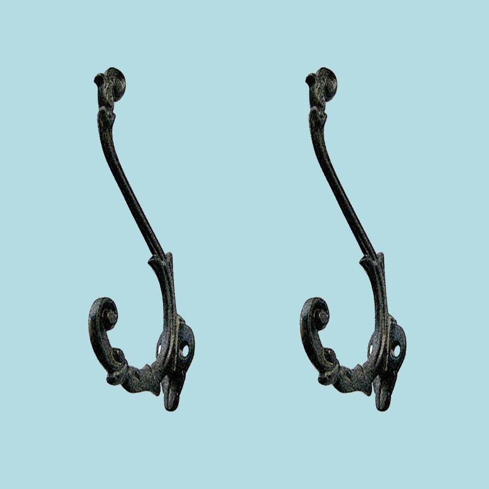 Renovators Supply 2Pcs Black Coat Hook 6" Wall Mount Double Hooks Coat Hanger