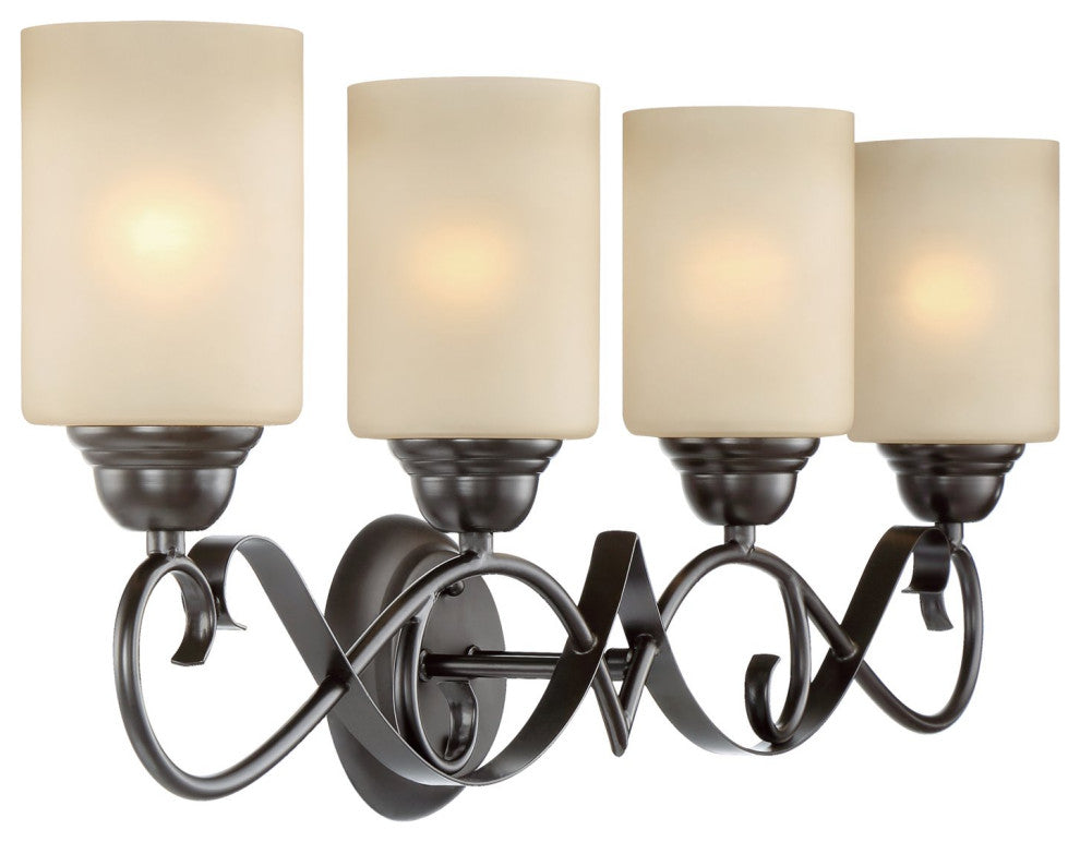 Kira Home Villa 31" Bathroom Light, Amber Frosted Glass Shades, Oil Rubbed