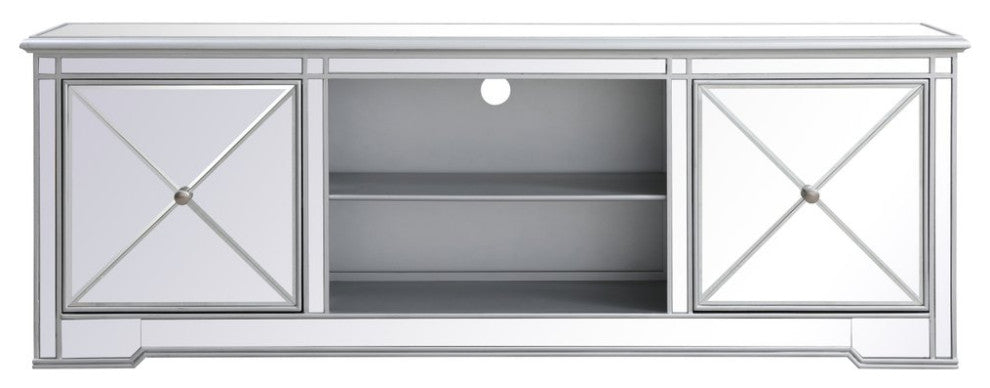 Elegant MF60172S Modern 72" Mirrored Tv Stand, Antique Silver