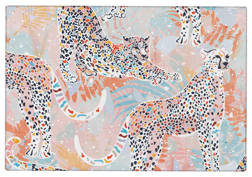Evamatise Colorful Wild Cats Area Rug, 8'x10'
