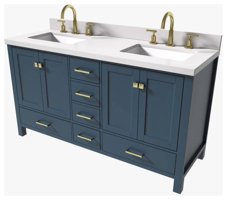 Cambridge Midnight Blue 61" Double Rectangle Sink Vanity With Quartz Countertop