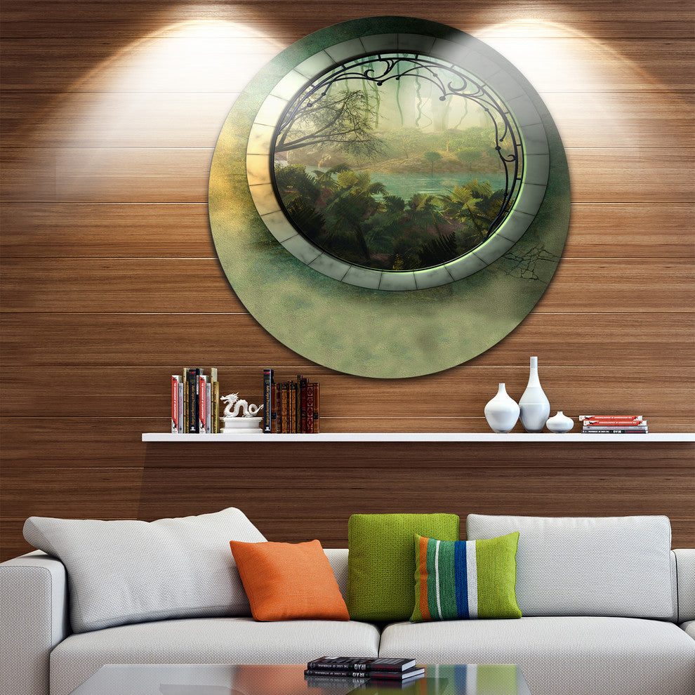 Green Fantasy Landscape With Frame, Art Photo Disc Metal Wall Art, 11"