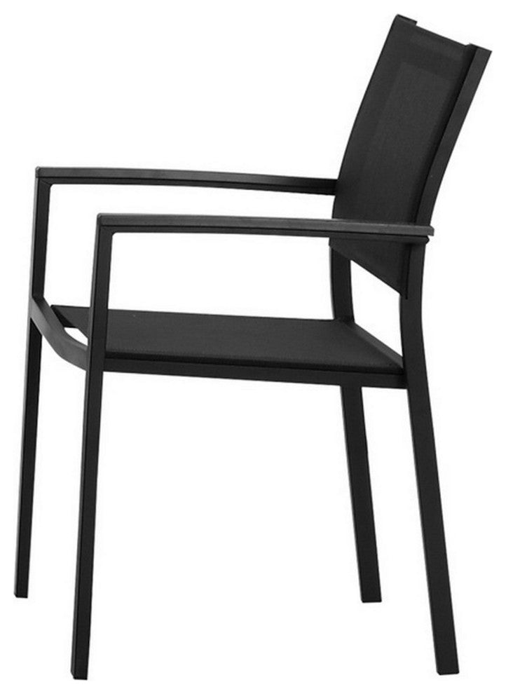 Benzara Fifi 7 Piece Dining Table Set, Black Metal Frames, Smooth Fabric