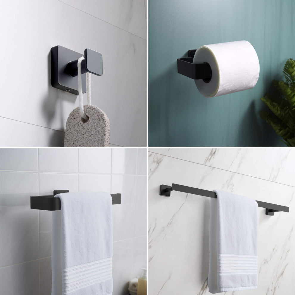Blaze 4 Piece Bathroom Hardware Set, Matte Black