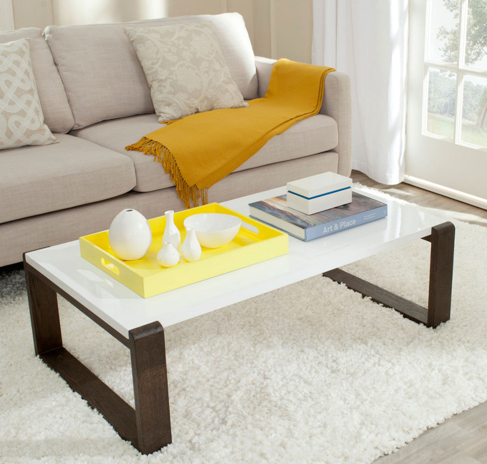 Maui Mid Century Scandinavian Lacquer Coffee Table White/ Dark Brown
