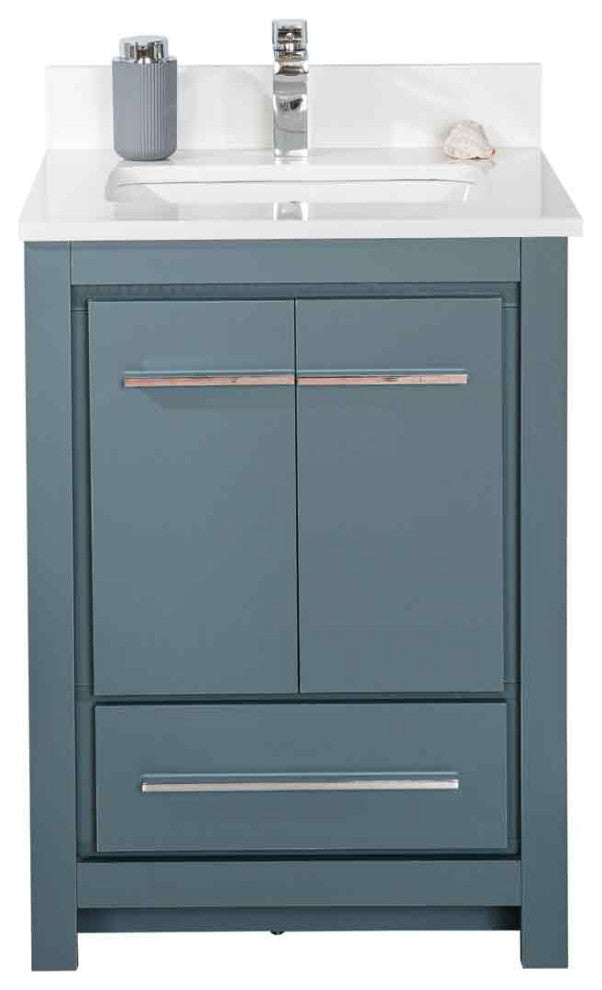 Mila Collection 24" Bathroom Vanity With Sink, Mirror, Countertop, Alasca Blue