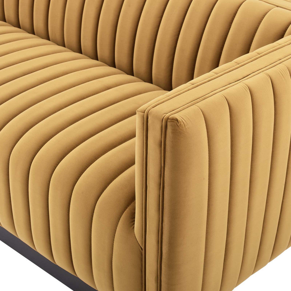 Tufted Sofa, Velvet, Brown, Modern, Living Lounge Room Hotel Lobby Hospitality