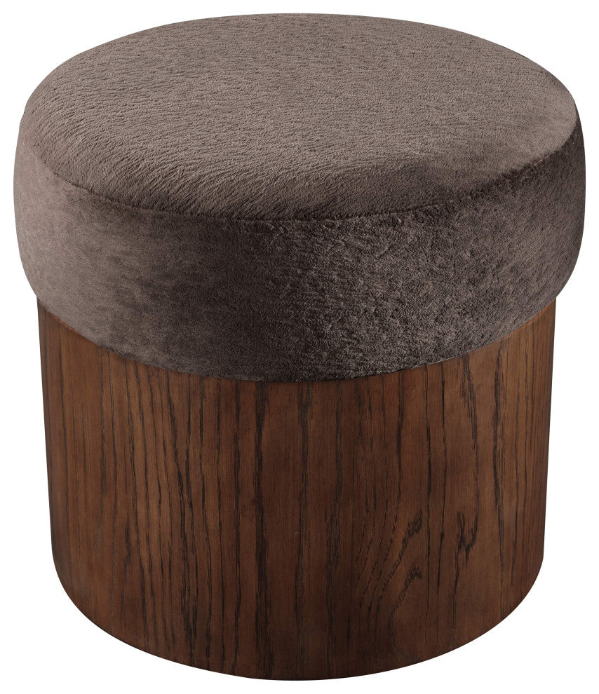 Nimes Upholstered Ottoman, Brown, Velour Fur, Walnut Finish