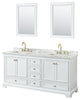 72"DBL Bath Vanity White, Carrara Countertop, Sinks, Gold Trim, 24" Mirrors