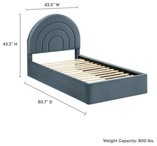 Solana Arched Performance Velvet Twin Platform Bed, Cadet Blue