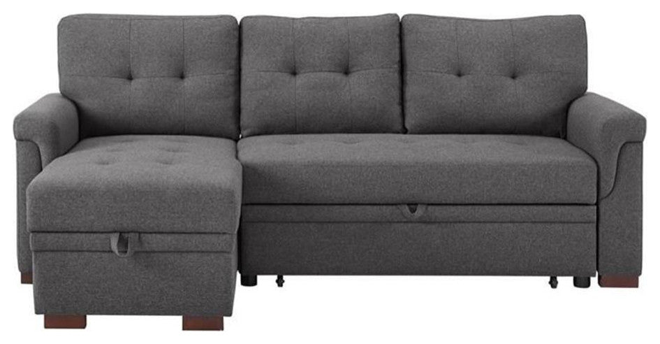 Bowery Hill Fabric Reversible/Sectional Modern Sleeper Sofa with Storage in Gray