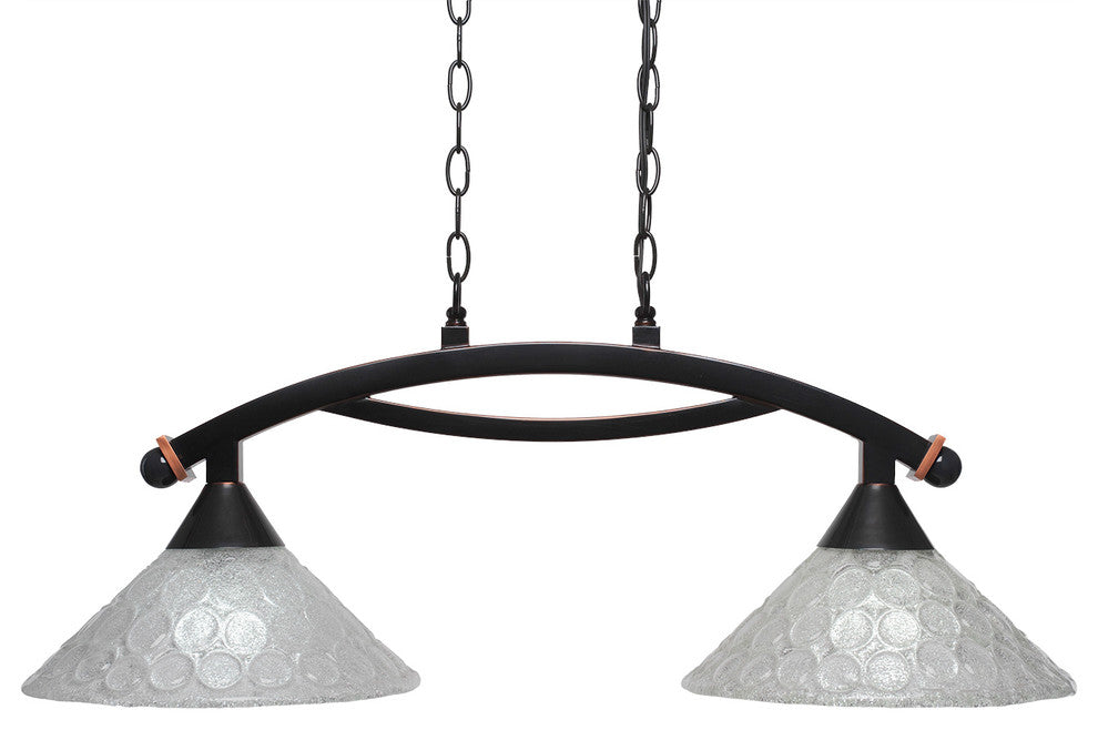 Bow 2 Light Island Light Black Copper Finish, 12" Italian Bubble Glass