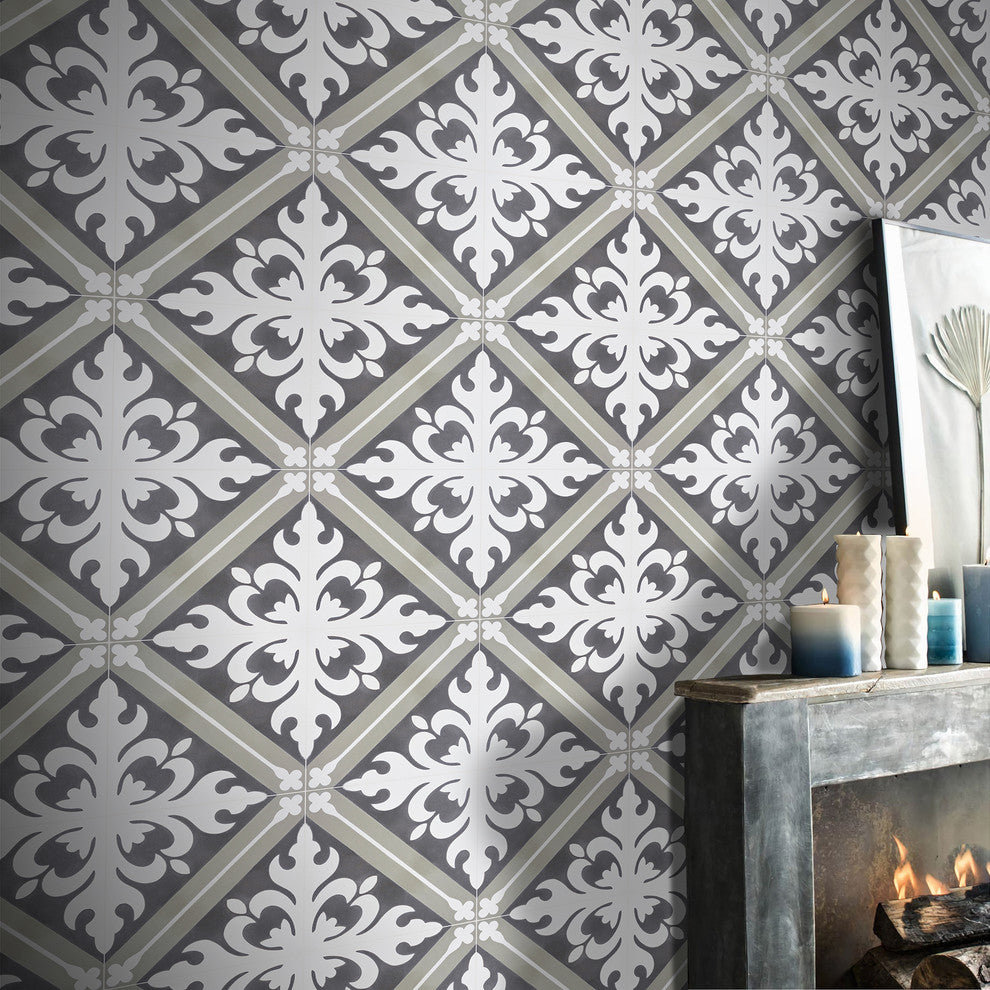 Malta Handmade Cement Tile, Warm Gray/Dark Brown, Sample