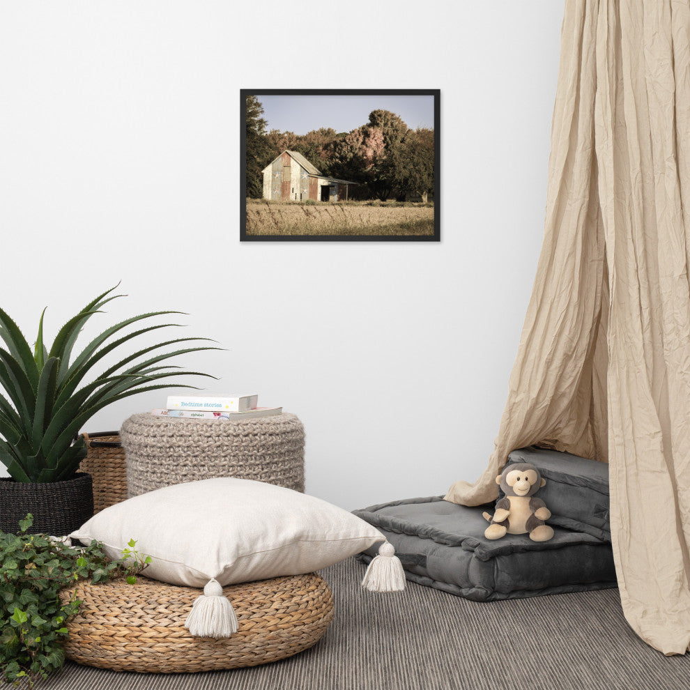 Patriotic Barn in Field Aged Effect Framed Photo Paper Wall Art Prints, Black, 18" X 24"