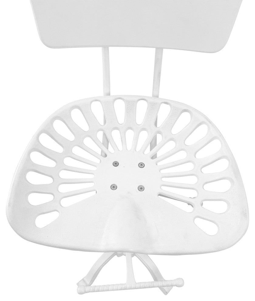 August Tractor Seat Stool With Back, White