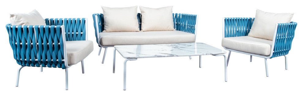 Spencer Outdoor Rope Frame Loveseat With Cushions, Blue