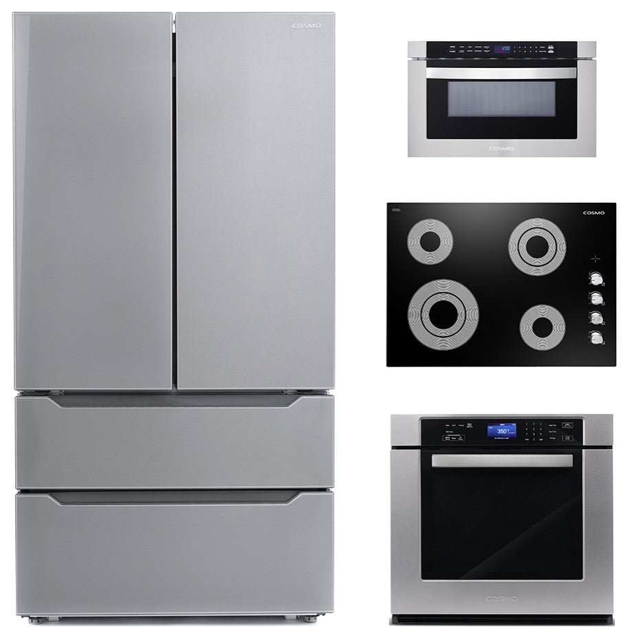 4-Piece Package, Electric Cooktop, Oven, Microwave Drawer and Refrigerator