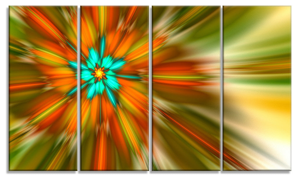 Rotating Bright Fractal Flower, Abstract Canvas Art Print, 48"x28", 4 Panels