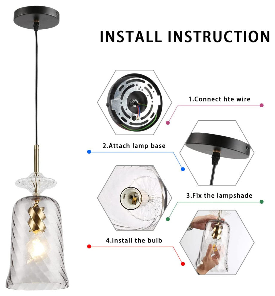 Modern Pendant Lighting, Adjustable Hanging, Glass Shade