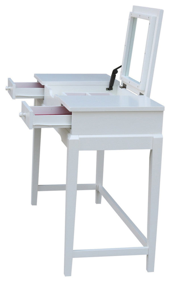 Classic Vanity Table, Flip Up Mirror With Storage Box & Side Drawers, White