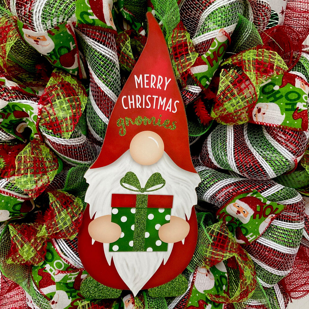Merry Christmas Gnomies Handmade Deco Mesh Holiday Wreath