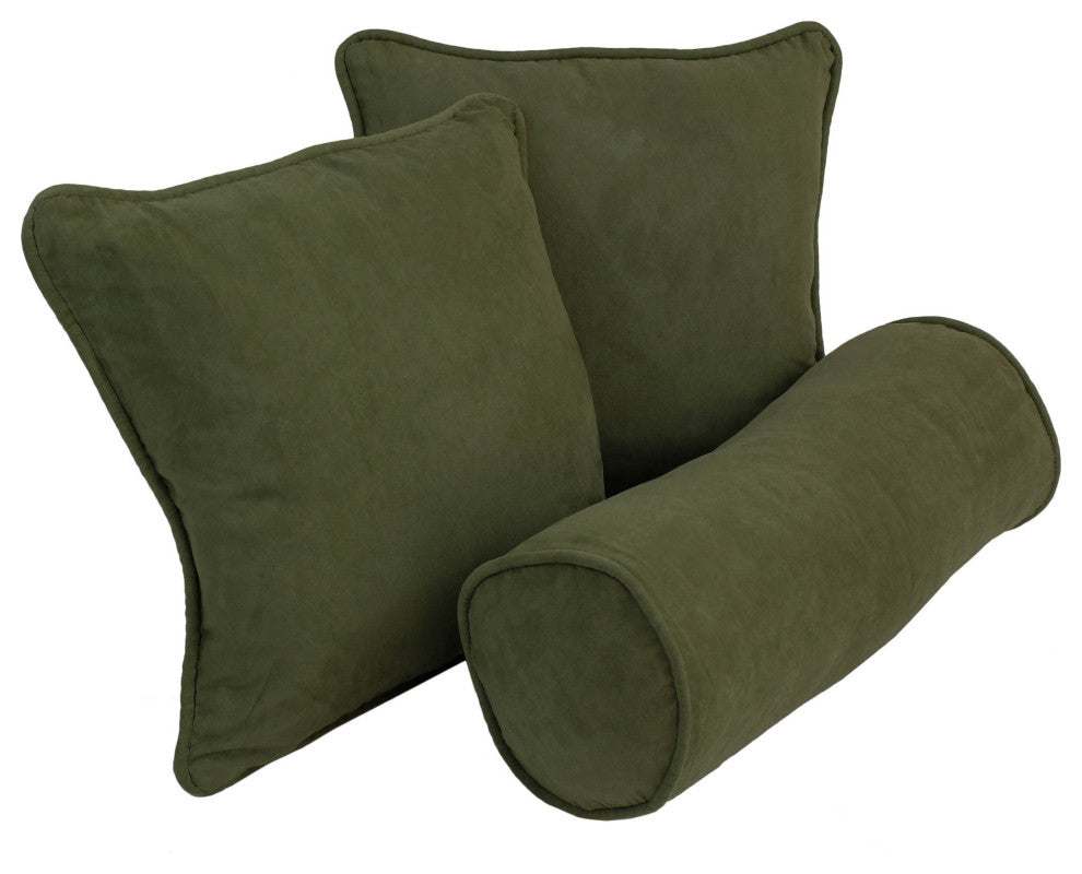Double-Corded Solid Microsuede Throw Pillows, Set of 3, Hunter Green