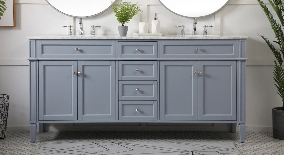 Home Living Vanity with Carrara White Marble Countertop, Gray, 72", Double Sink
