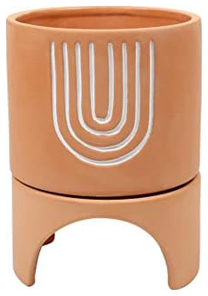 Ceramic Planter with Stand, 5.12"L x 7.09"H x 5.12"W, Orange