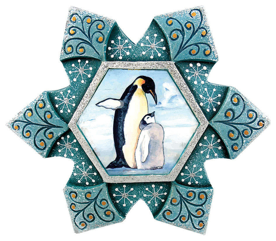 Hand Painted Scenic Ornament Penguin Snowflake