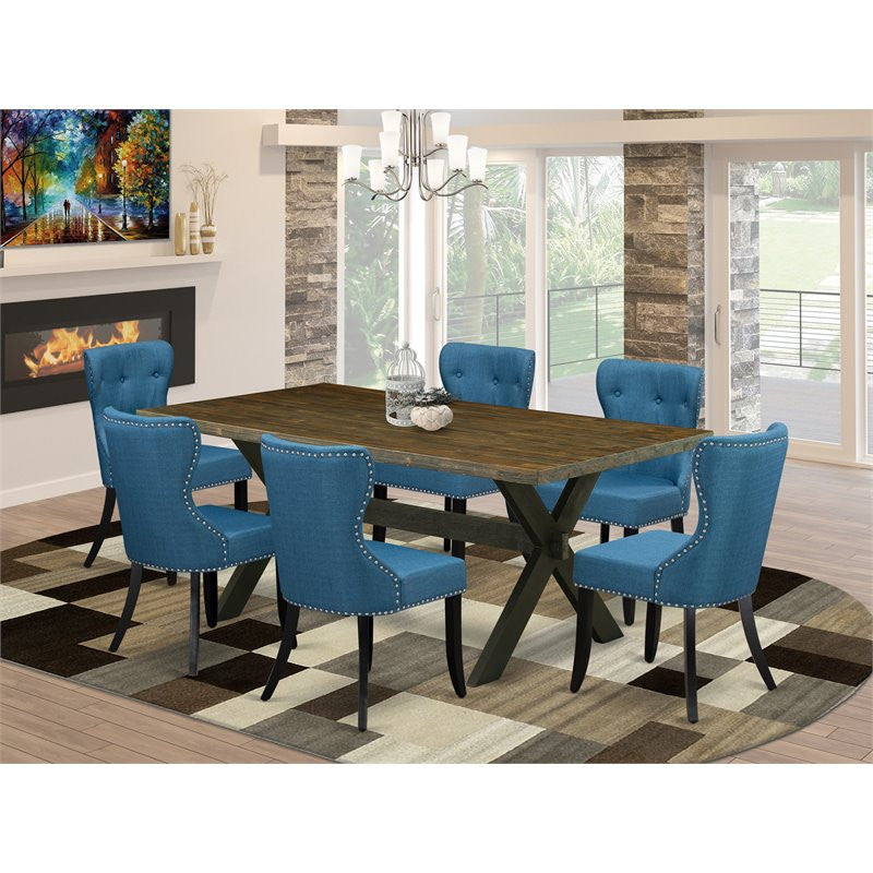 X677Si121-7, 7-Piece Dinette Set, 6 Chairs, Table Top and Wooden Cross Legs