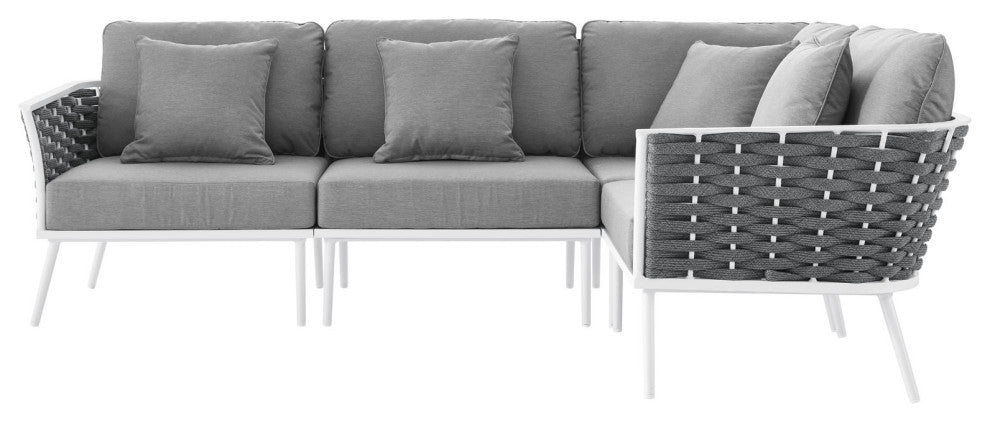 Outdoor Patio Aluminum Outdoor Patio Aluminum Large Sectional Sofa, White Gray