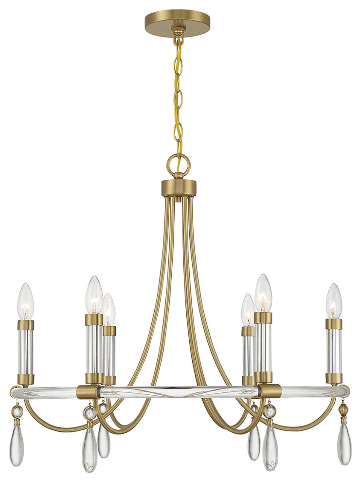 Mayfair 6-Light Chandelier, Warm Brass and Chrome
