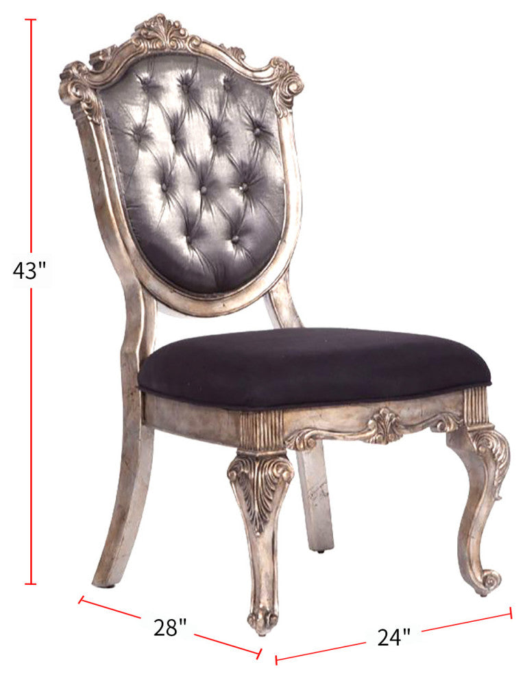 Set of 2 Silk-Like Fabric Dining Side Chairs, Silver Gray