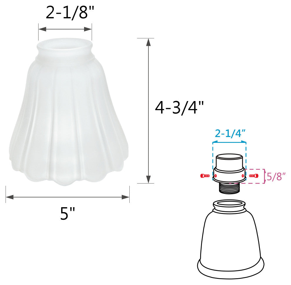 Aspen Creative 23011-4 Replacement Bell Shaped Frosted Ribbed Glass Shade 4 Pack