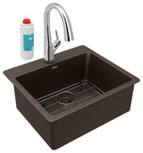 Quartz Classic 25" Single Bowl Drop-in Sink Kit With Filtered Faucet, Mocha